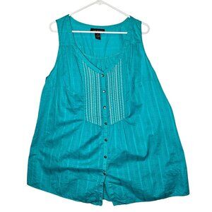 Lane Bryant Womens Turquoise‎ Sleeveless Button-Down Top Size 20 100% Cotton